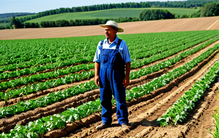 A professional agricultural engineer, fully clothed in appropriate field attire and modest professional dress, stands in a vibrant, sustainable agricultural field in Occitanie, France. The engineer is observing resilient crops with a thoughtful expression, surrounded by advanced drip irrigation systems. The soil appears rich and healthy, indicative of agroecological practices and carbon sequestration. The scene captures the essence of innovation and climate adaptation in farming. Perfect anatomy, correct proportions, natural pose, well-formed hands, proper finger count, natural body proportions, professional photography, high quality, safe for work, appropriate content, family-friendly.
