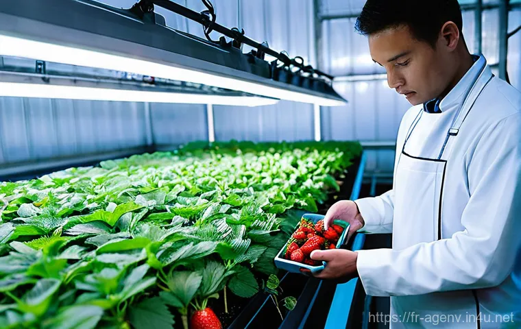 농업환경기술자와 스마트팜 기술 - **Prompt:** A dedicated agricultural environmental engineer, a woman in her 30s with a thoughtful ex...